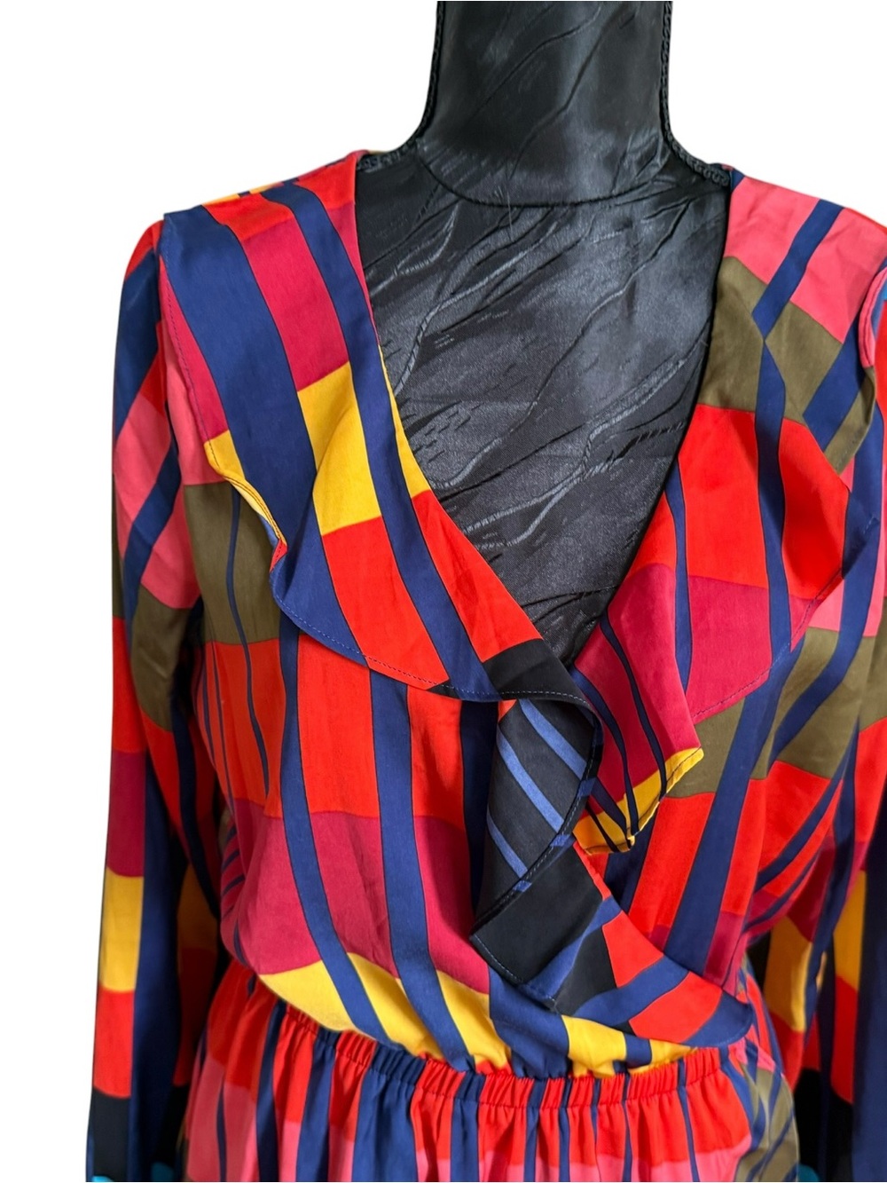 Express Multicolor Geometric Ruffle Wrap Mini Dress Medium - Picture 3 of 9